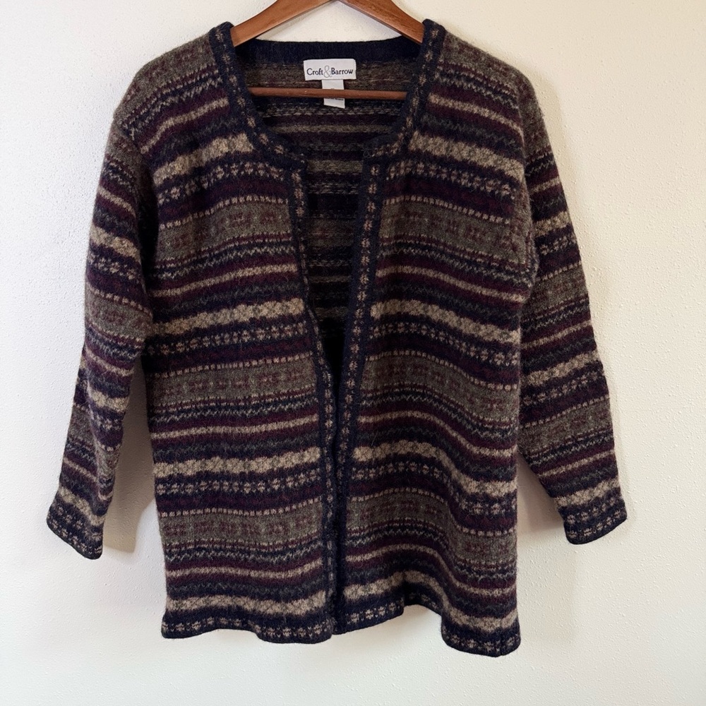 Vintage Croft & Barrow 100% Wool Fair Isle Grandpa Cardigan Sweater XL